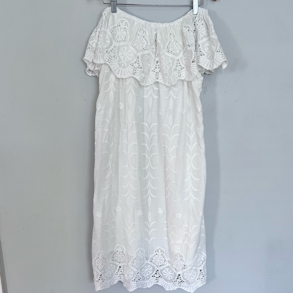 Soft Surroundings Off the Shoulder White Dress XL Lace Cottagecore Boho Bridal - Picture 9 of 13